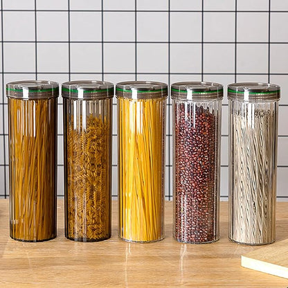 Clear Plastic Pasta Storage Container with Lid, Airtight Spaghetti Food Storage Box Noodle Canister Suit for Flour, Sugar, Black, Pasta, Noodle, Cereal(2Pcs)