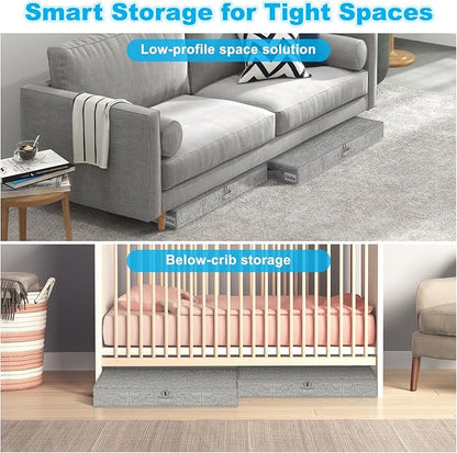 Under Bed Storage Container Bins 4 Pack, 5 Inch Thin Low Profile Underbed Clothes Storage Organizer for Dorm & Home, Use for Blanket and Toy Storage Box W/ Sturdy Bottom/Sides, Foldable Thick Fabric