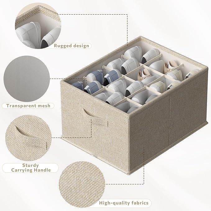 FHSQX 2 Pack Shoe Organizer for Closet,Foldable Shoe Organizer,Fits up to 24 Pairs,Storage Containers With Bottom Support for Shoes | Foldable