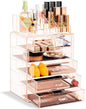 Sorbus Acrylic Makeup Organizer Set, 6-Drawer Vanity & Countertop Cosmetic Storage with Small & Wide Compartments, Pink Makeup Storage for Brushes, Jewelry – Holiday Gift for Women & Teens