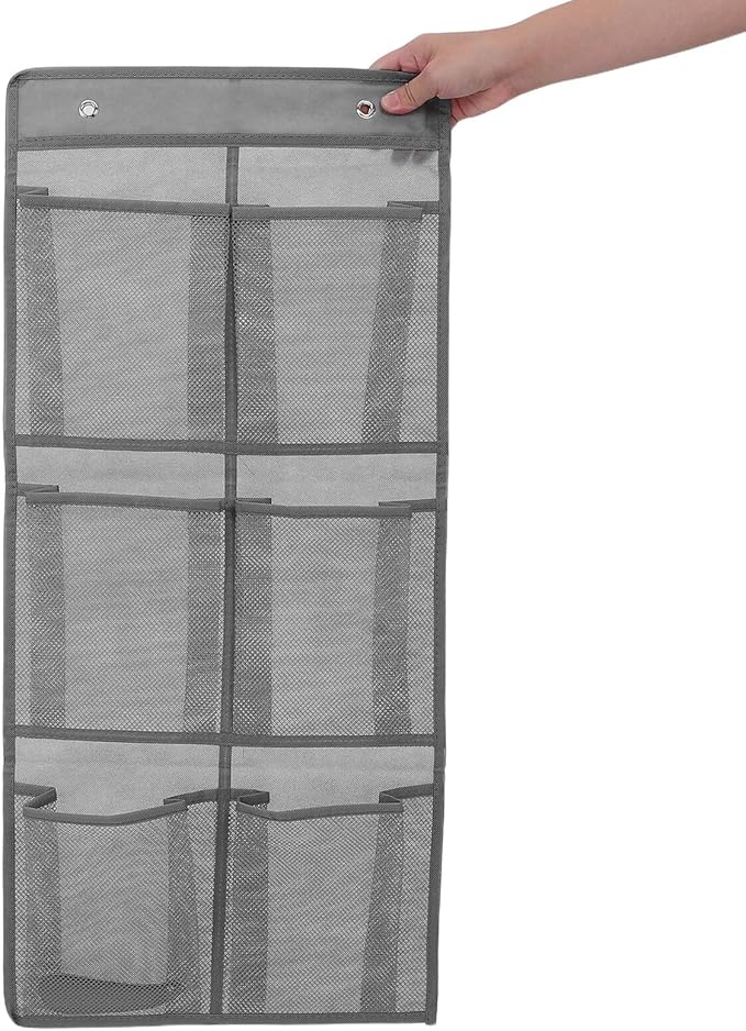 Wall Mounted Shoe Organizer Rack with 6 Mesh Pockets and Shoehorn, over Door Hanging Narrow Shoe Storage for Closet and Bedroom Organization, 2pcs Set