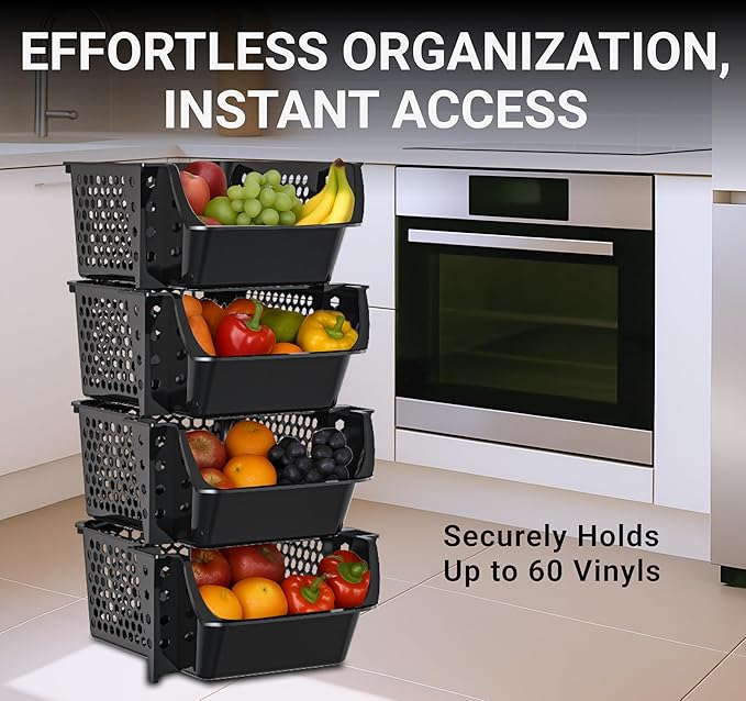 TidyFriend 4 Pack Stackable Storage Bins Open Front for Pantry Organizers and Storage, Plastic Storage Bins, Dorm Room Essentials, Pantry Storage for Snacks, Toiletries, and Small Essentials (Black)