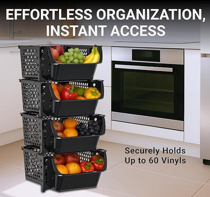 TidyFriend 4 Pack Stackable Storage Bins Open Front for Pantry Organizers and Storage, Plastic Storage Bins, Dorm Room Essentials, Pantry Storage for Snacks, Toiletries, and Small Essentials (Black)
