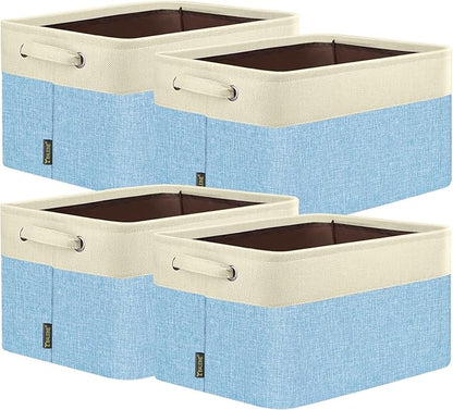 BALEINE 4 Pack Fabric Closet Storage Bins for Shelves, Linen Closet Organizers and Storage, Decorative Baskets for Organizing, Shelf, Clothes, Home, Office (Skyblue, 12"x8"x8")