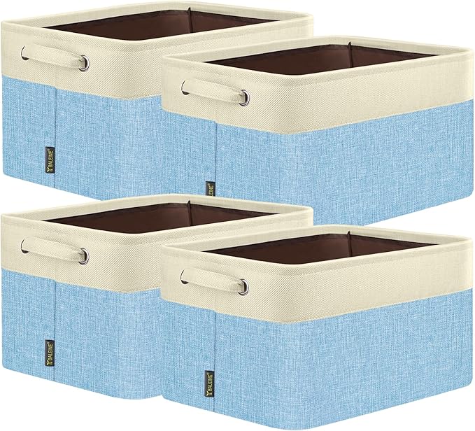 BALEINE 4 Pack Fabric Closet Storage Bins for Shelves, Linen Closet Organizers and Storage, Decorative Baskets for Organizing, Shelf, Clothes, Home, Office (Skyblue, 15''x11''x9.5'')