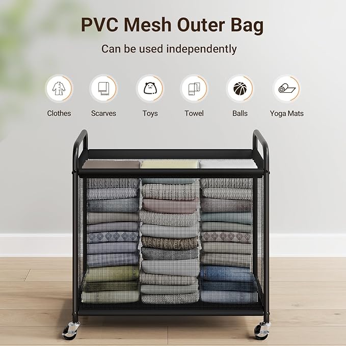 ELYKEN Laundry Hamper 3 Section, 120L Rolling Laundry Sorter with Removable Liner Bag, Laundry Basket with Wheels, Steel Frame with Metal Handle, Clothes Hamper Cart for Laundry Room & Bedroom