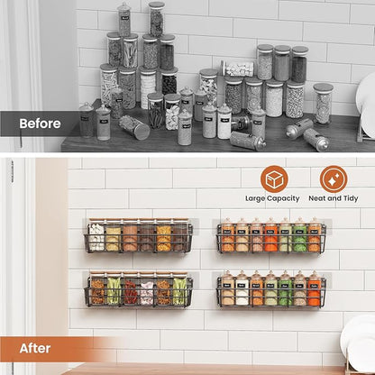 Mystozer Spice Rack Organizer Wall Mount, Hanging Spice Pantry Storage Shelf Organization, 4 Pack Space Saving Seasoning Organizer for Kitchen Cabinet, Door or Bathroom, Black