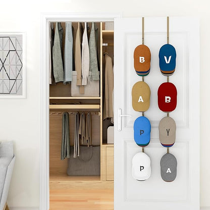 HapiRm Over Door Hat Rack - 2 Packs Hat Organizer with 8 Hooks Design, Hanging Baseball Cap Organizer Storage Holds Up to 40 Caps for Door, Bedroom, Closet (Gold)