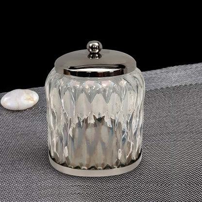 nu steel Glacier Rainbow Q tip Holder, Bathroom Vanity Glass Storage Organiser Canister, Apothecary Jar for Cotton Swabs, Round Cotton Balls, Rainbow Lustre Finish