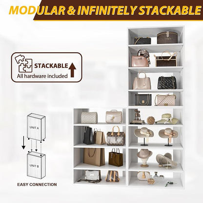 19.5" Wide Shoe Shelf Tower Modular Closet System, Shoe Storage Closet Tower with Shelves, White