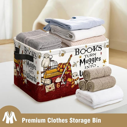 Book Magic Storage Basket Large Foldable Owl Storage Bin Cube Collapsible Organizer for Pantry Bedroom Decor