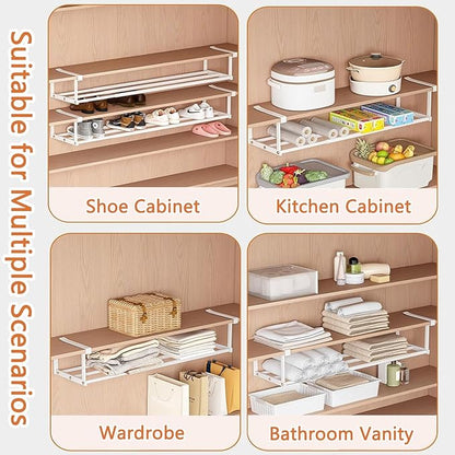 Stainless Steel Expandable Shoe Rack Organizer for Closet – 16 to 30 Inch Adjustable, Retractable Hanging Cabinet Storage Shelf – Space-Saving Storage for Under Shelf, Closet, or Cabinet (White)