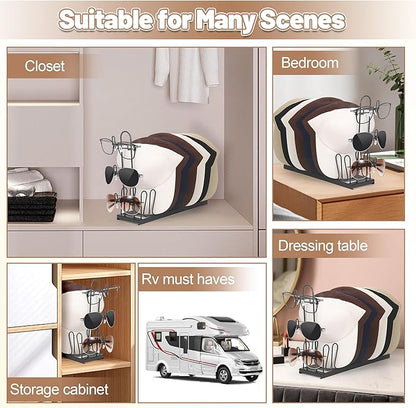 Hat & Sunglasses Organizer Rack, Foldable Storage Stand for 8 Baseball Caps & 3 Glasses – Space-Saving Hat Holder, Gift for Hat Lovers, Ideal for Closet, RV, Bedroom, or Vanity Table