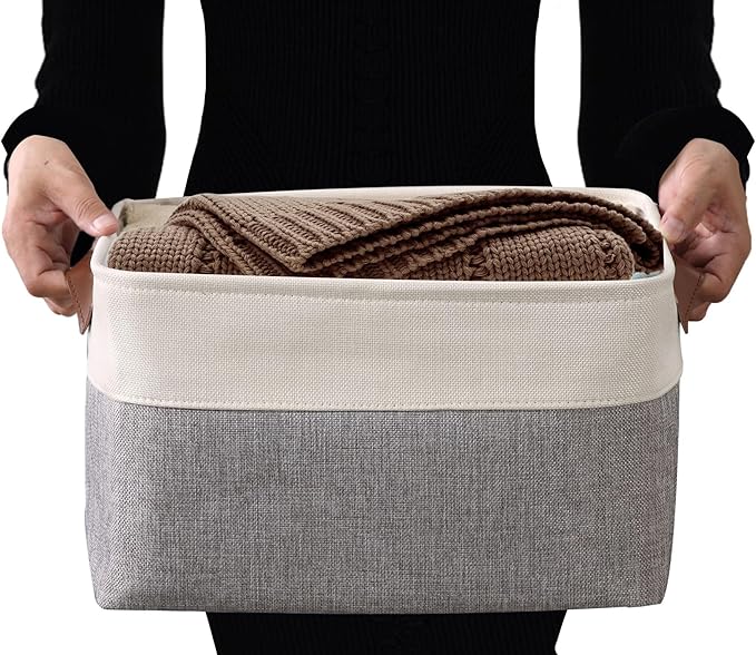 DECOMOMO Storage Bins, Extra Large Fabric Storage Baskets for Shelves, Decorative Linen Closet Organizer, 15.8 x 12.5 x 10 inches (Grey & White, 3 Pack)
