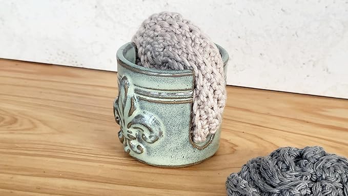 Fleur De Lis Sponge Holder for Sink White French Country Farmhouse Decor Compact Handmade Drain Rack (Green)
