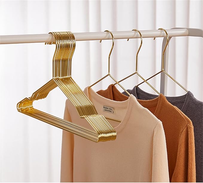 17 Inch Metal Clothes Hanger, 4.0mm Heavy Duty Shirt Blouse Hanger for Coat Suit Bridal Boutique, Space Saving Slim Wire Hanger for Camisole Trousers Wedding Dress（Gold 50pack）