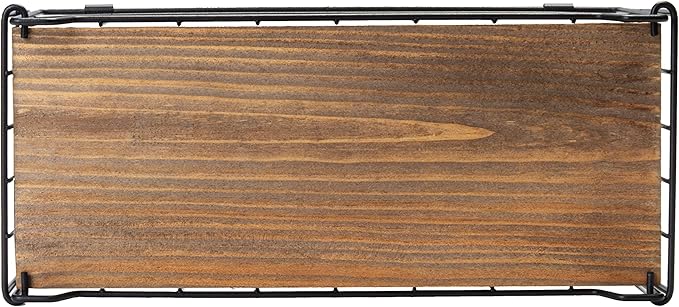 TIEYIPIN Metal Wire Storage Basket, Toilet Paper Roll Holder Wood Base Countertop Decor Box Toilet Tank Shelf Cabinet Organizer for Bathroom Pantry Garage Bedroom Livingroom (Black (2 Pack))