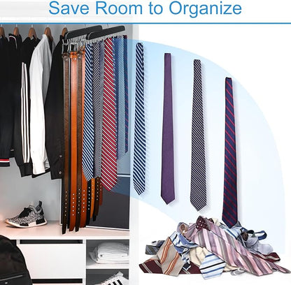 Belt Hanger for Closet, Sturdy Wood Belt Rack Closet Accessories with 14 Hooks Belt Organizer for Closet Organizers and Storage Max 42 Belts-Black 2 Pack