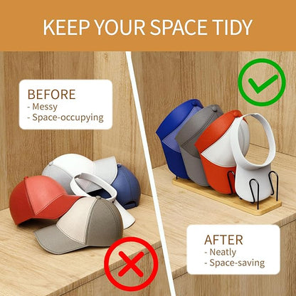 Hat Organizer for baseball Caps 2 Pack Wooden Hat Rack Stand for Closet Storage up to 14 Ball Caps