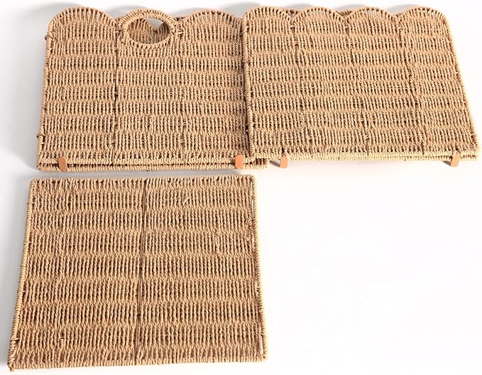 Scalloped Wicker Storage Cubes Basket, 12”x12“ Heavy Duty Paper rope/Hyacinth/Seagrass Baskets for Shelves, Foldable Natural Boho Square Bins (Paper Rope&12 x 12 x 12in&4-Pack)