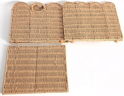 Scalloped Wicker Storage Cubes Basket, 12”x12“ Heavy Duty Paper rope/Hyacinth/Seagrass Baskets for Shelves, Foldable Natural Boho Square Bins (Paper Rope&12 x 12 x 12in&4-Pack)