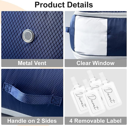 Comforter Storage Bag - Large Capacity Blanket Storage Bags 3-Layer Ultra Space Saving Self Compression Organizer, Washable Compression Bags for Storage Comforter Blanket, 4-Pack, Navy Blue