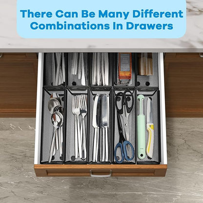 Silverware Organizer for Drawer, Utensil Drawer Organizer, 2 Pack Silverware Drawer Organizer Tray, Organizadores De Cocina, Flatware Organizer for Drawer with Interlocking Arm