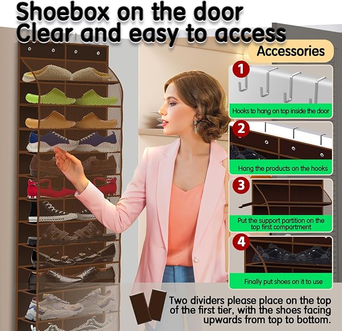 Kotkn Over The Door Shoe Organizer with 12 Large Breathable Pockets - Durable Hanging Storage for the Entire Family's Shoes (Espresso)
