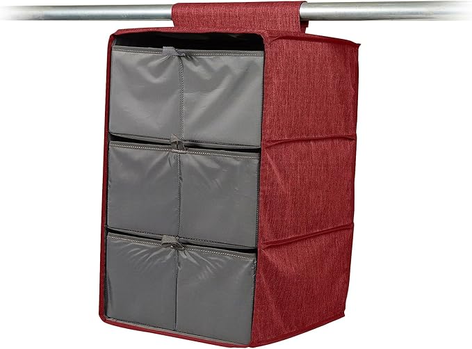Covermates Keepsakes Hanging Closet Organizer Set - Heavy Duty Material, Sturdy Interior Shelves, Includes Trays with Dividers - Closet Storage, Red Heather