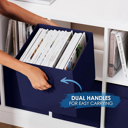 Storage Cubes Pack Of 8 - Standard Size Cube Storage Bin 10.5x10.5x11 With Dual Handles For Easy Carrying- Fabric Storage Bins Collapsible (Navy)