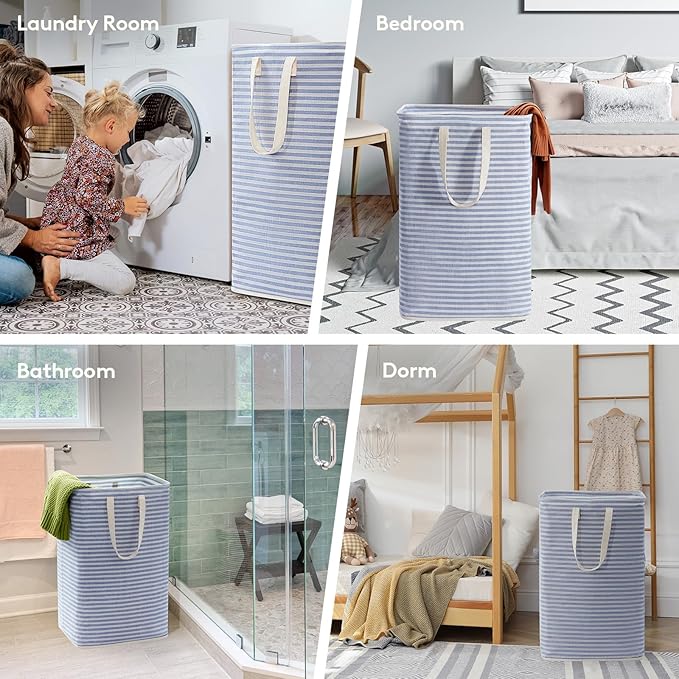 Lifewit 1 Pack Laundry Basket 80L Each, Collapsible Clothes Hamper with Reinforced Handles, Freestanding Waterproof Design for Bedroom and Laundry Room, Blue 80L Total
