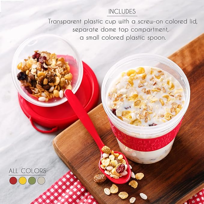 Crystalia 4 Pack 20 oz On The Go Yogurt Parfait Cups with Lids & Spoons, BPA FREE Reusable Yogurt Containers, Take and Go Yogurt Cup with Topping Cereal or Oatmeal Container, Colorful Set