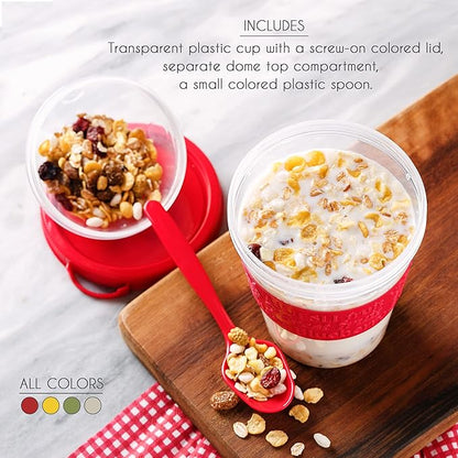 Crystalia 4 Pack 20 oz On The Go Yogurt Parfait Cups with Lids & Spoons, BPA FREE Reusable Yogurt Containers, Take and Go Yogurt Cup with Topping Cereal or Oatmeal Container, Colorful Set