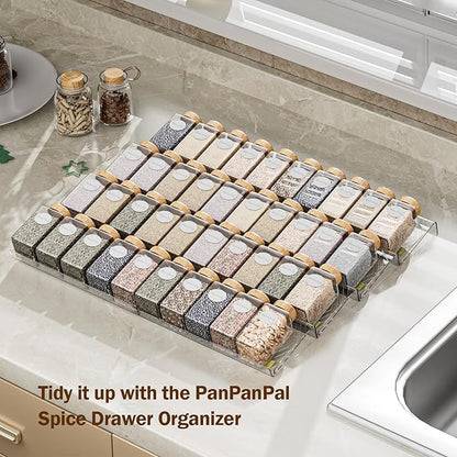 PanPanPal Spice Drawer Organizer, 8 Pack Clear Seasoning Organizer Rack, Expandable From 11" to 22" Wide Kitchen Spice Rack Organizers for Drawer, Countertop (Jars Not Included)