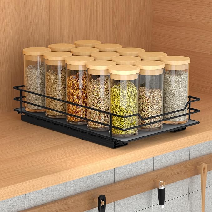 BOIVSHI Pull Out Spice Rack Organizer for Cabinet, Heavy Duty Slide Out Spice Rack Organizer for Kitchen Cabinets and Pantry, Fits Spices, Sauces, Canned Food (6.5''Wx10.5''Dx2.5''H)