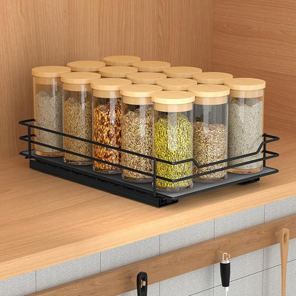 BOIVSHI Pull Out Spice Rack Organizer for Cabinet, Heavy Duty Slide Out Spice Rack Organizer for Kitchen Cabinets and Pantry, Fits Spices, Sauces, Canned Food (6.5''Wx10.5''Dx2.5''H)