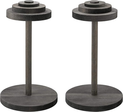 MyGift 2 Pcs Hat Holder Stand, Cowboy Hat Rack, Baseball Cap Organizer Storage, Wig Helmet Display Stand for Home, Salon, Entryway or Retail, Vintage Gray Solid Wood with Stacked Circular Discs Dome