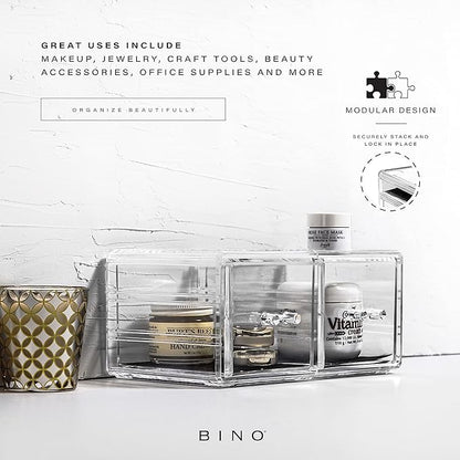 BINO THE MANHATTAN SERIES Acrylic Makeup Drawer Organizer- 2 Drawer Short | Clear Beauty Organizers and Storage| Cosmetic & Makeup Drawer| Home Organization| Jewelry & Vanity Accessories Drawers