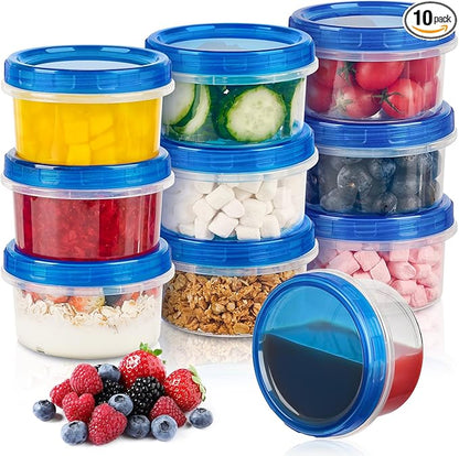 Soelomu 8 oz Freezer Storage Containers with Twist Top Lids, 10 Pack Reusable Meal Prep Containers Plastic Stackable Leakproof Food Storage Containers for Soup, Sauce, Salad, Leftover, Oats