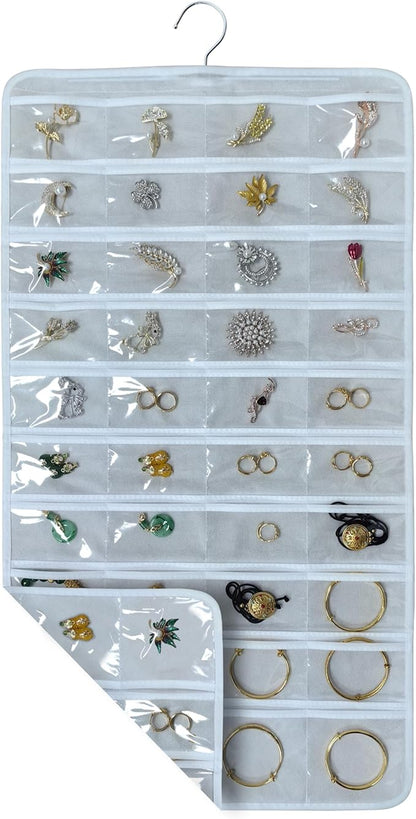 Hanging Jewelry Organizer for Closet Wall Door Double-Sided Jewelry Holder for Earrings, Necklaces, Rings 1 Pcs (White)