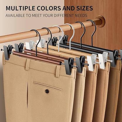 Wooden Pants Hangers with Clips 14Inch 20 Pack Adjustable Wood Skirt Hangers for Women&Men Space Saving Closet Non Slip Clothes Hanger for Jeans,Trousers,Short,Black