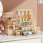 CoralHouse Clear Makeup Organizer with Gold Frame – Countertop Vanity Organizer for Skincare, Lipsticks, Perfume & Brushes – Bathroom Cosmetic Storage Display Box