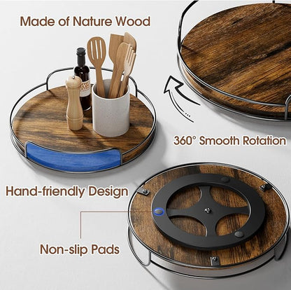 LAMU Lazy Susan Organizer, 9'' Lazy Susan Turntable for Cabinet, Table Top, Kitchen, Countertop, Bathroom, Pantry, Spice Organization, Wooden,1 Pack
