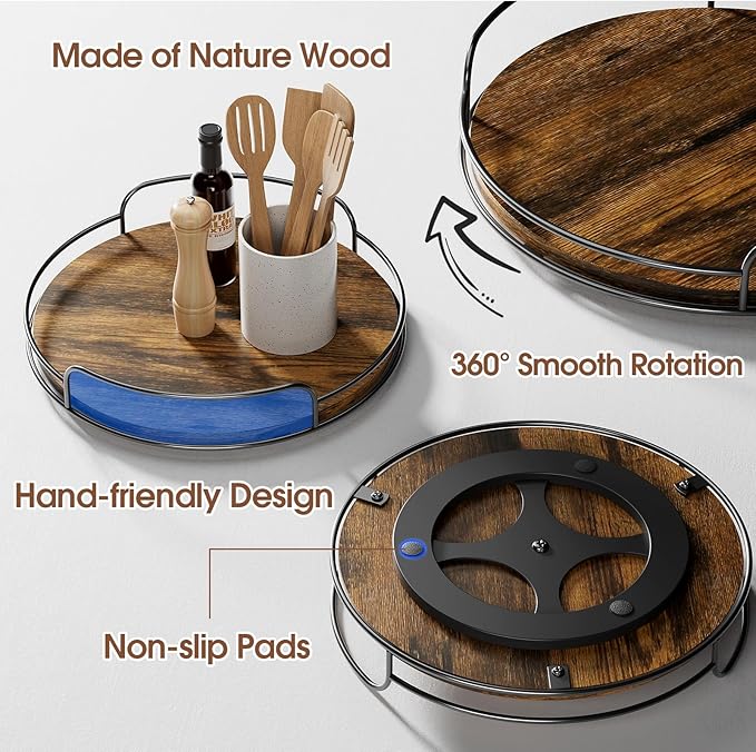 LAMU Lazy Susan Organizer, 12'' Lazy Susan Turntable for Cabinet, Table Top, Kitchen, Countertop, Bathroom, Pantry, Spice Organization, Wooden,1 Pack