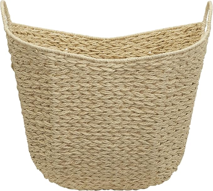 Household Essentials Cream Paper Rope Basket with Handles, Natural Woven Storage Basket