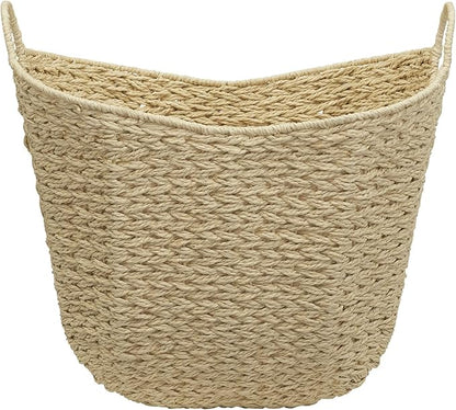 Household Essentials Cream Paper Rope Basket with Handles, Natural Woven Storage Basket