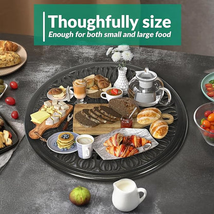 VIVIJASON 24" Cast Aluminum Lazy Susan Turntable, 360° Rotating Display Tray with Silent Bearings, Round Table Top Swivel Serving Plate with Umbrella Hole for Outdoor Dining Table, Elizabeth Style