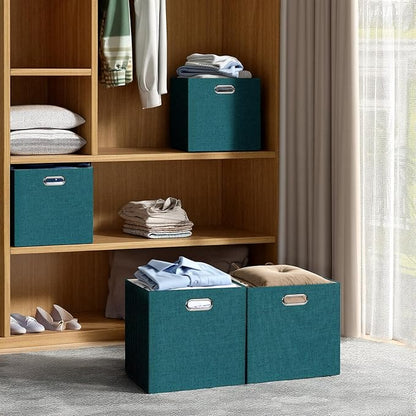 Posprica Collapsible Storage Bins,13×13 Foldable Storage Cube Boxes Fabric Drawer Fabric Storage Bins Vinyl Record Cubby Cubes with Handles for Bookcase, Closet, Shelf, Cabinet, 4 Pack
