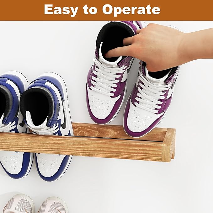 Nisorpa 20 Inch Rustic Burnt Wood Hanging Shoe Rack, Wall Mounted Shoe Rack Storage Organizer Space Saving Footwear Holder for Closet, Mudroom, Entryway, Holds 8 Pairs, Set of 4