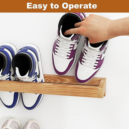 Nisorpa 20 Inch Rustic Burnt Wood Hanging Shoe Rack, Wall Mounted Shoe Rack Storage Organizer Space Saving Footwear Holder for Closet, Mudroom, Entryway, Holds 8 Pairs, Set of 4